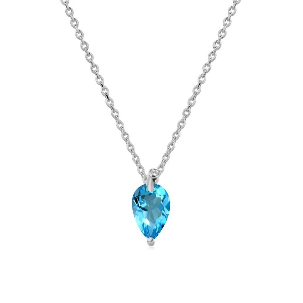 Pear Shaped Swiss Blue Topaz Leaf Necklace - Image 8