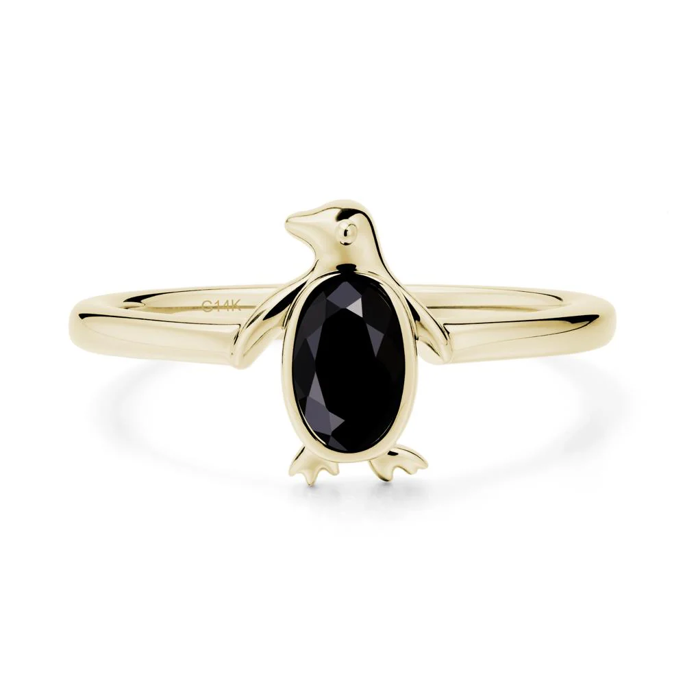 Penguin Inspired Bezel Setting Black Spinel Ring