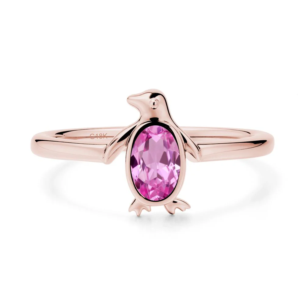 Penguin Inspired Bezel Setting Pink Sapphire Ring - Image 4