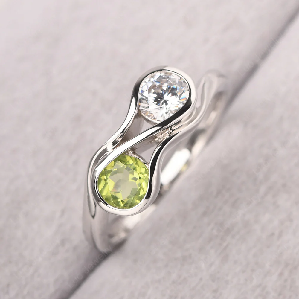 Cubic Zirconia and Peridot Double Stone Engagement Ring