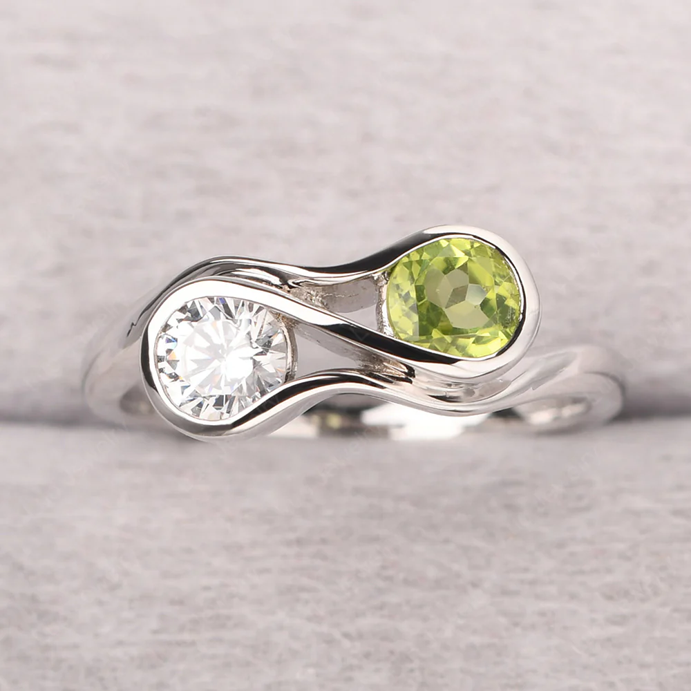 Cubic Zirconia and Peridot Double Stone Engagement Ring - Image 2