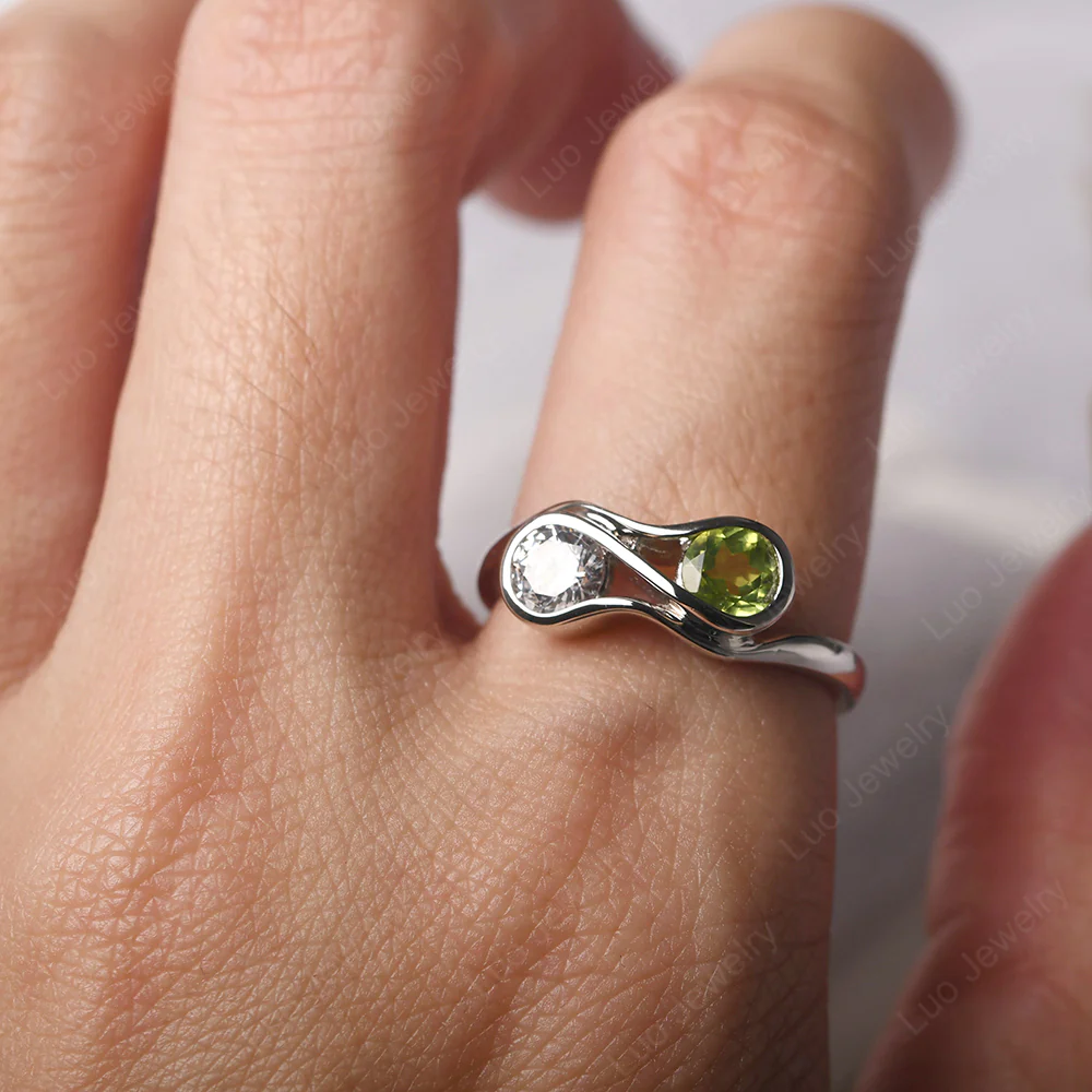 Cubic Zirconia and Peridot Double Stone Engagement Ring - Image 5