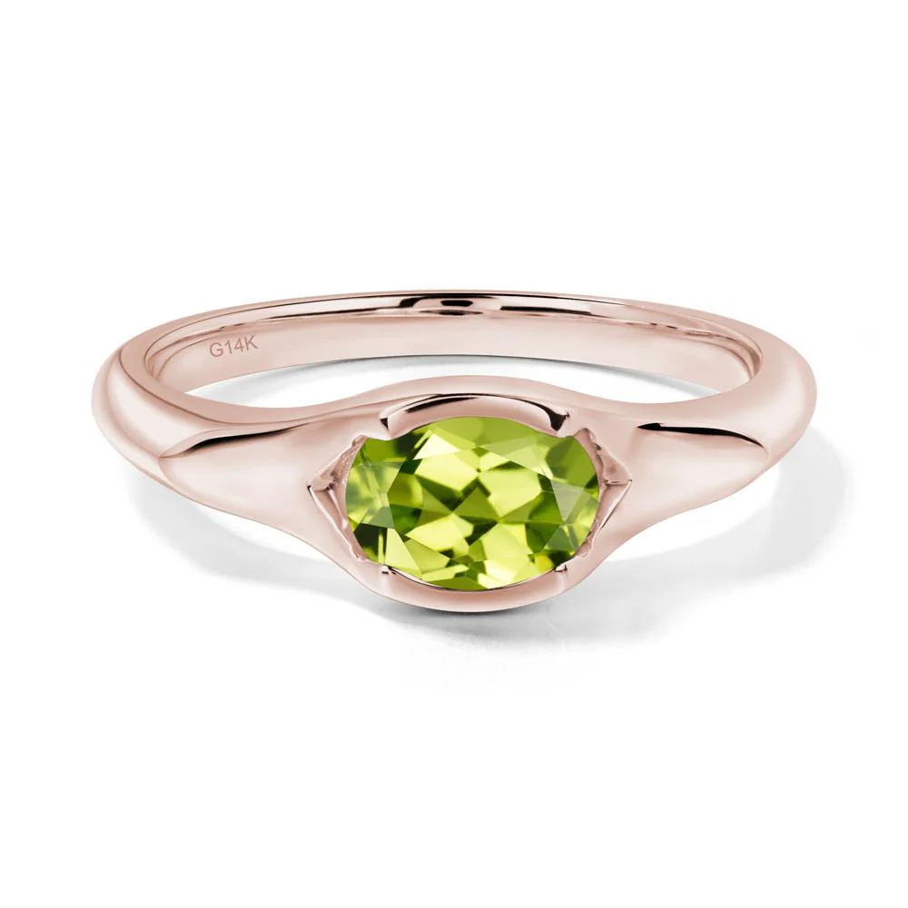 Peridot Bezel Set Oval Engagement Ring - Image 7