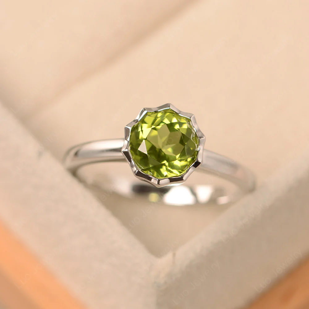 Peridot Bezel Solitaire Decagon Ring