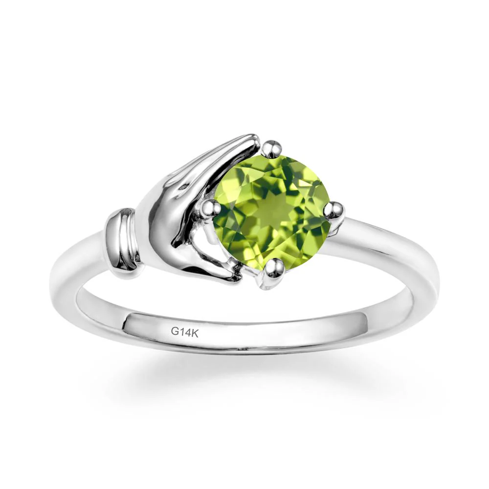 Peridot Cupping Hand Ring In 14K Gold - Image 3