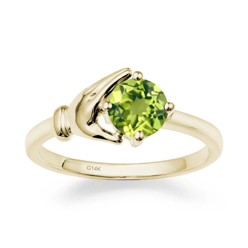 Peridot Cupping Hand Ring In 14K Gold - Image 4