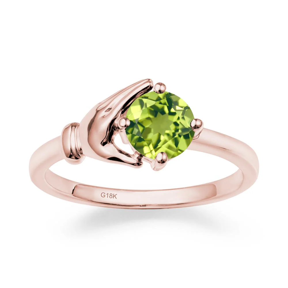 Peridot Cupping Hand Ring In 14K Gold - Image 5