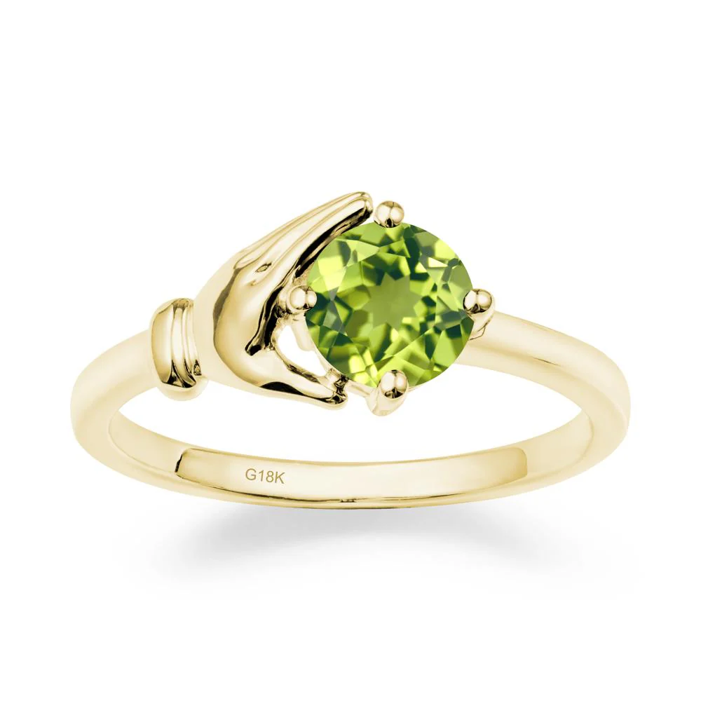 Peridot Cupping Hand Ring In 14K Gold - Image 7