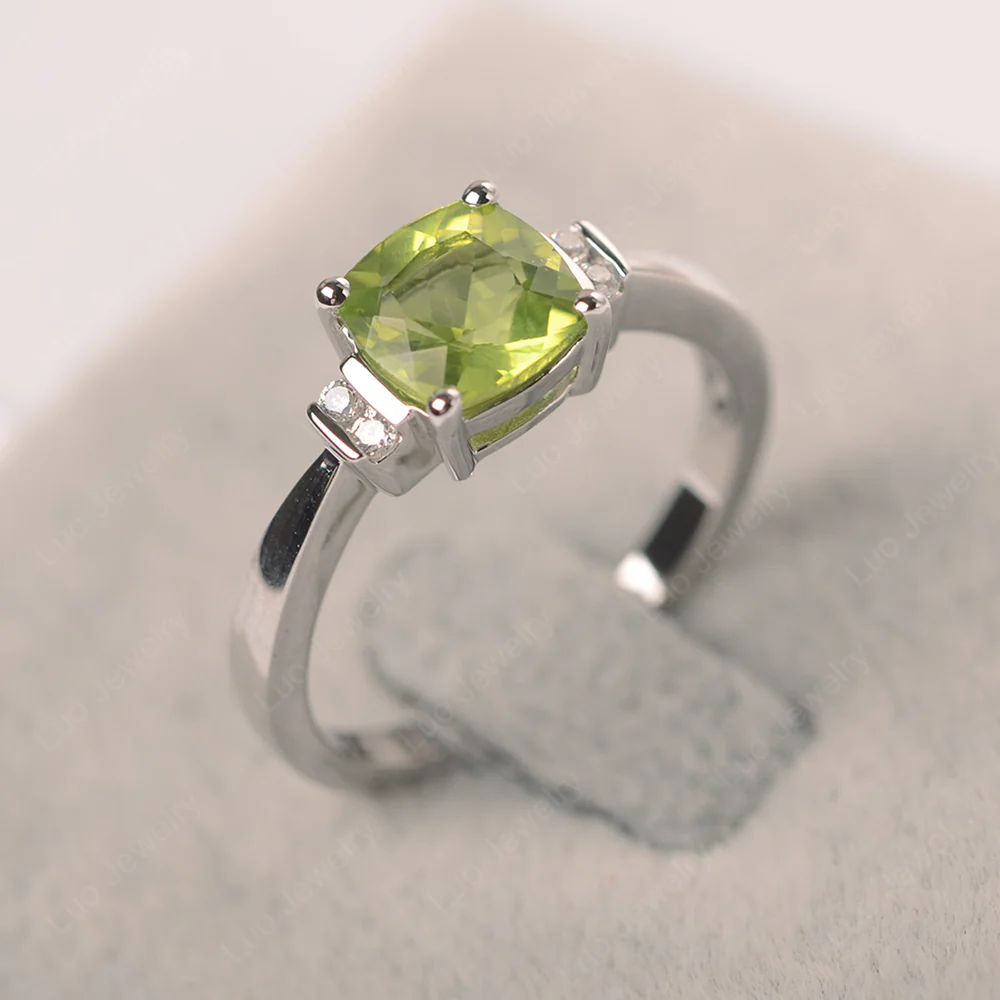 Peridot Cushion Cut Engagement Ring - Image 2