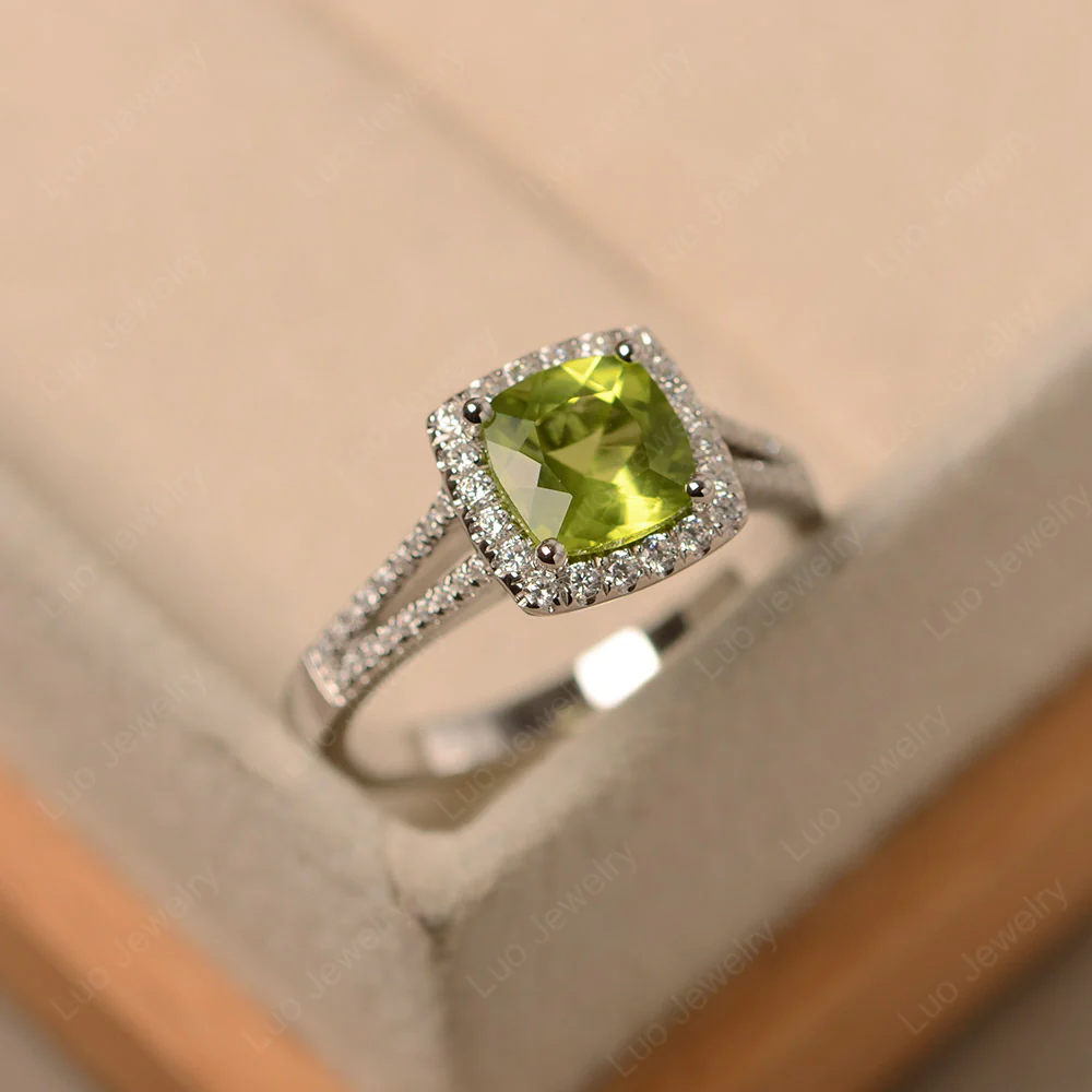 Peridot Cathedral Cushion Cut Engagement Ring - Image 2
