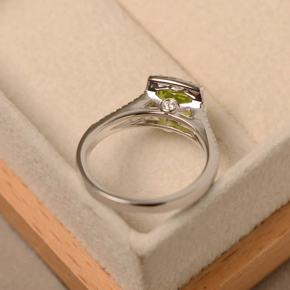 Peridot Cathedral Cushion Cut Engagement Ring - Image 4