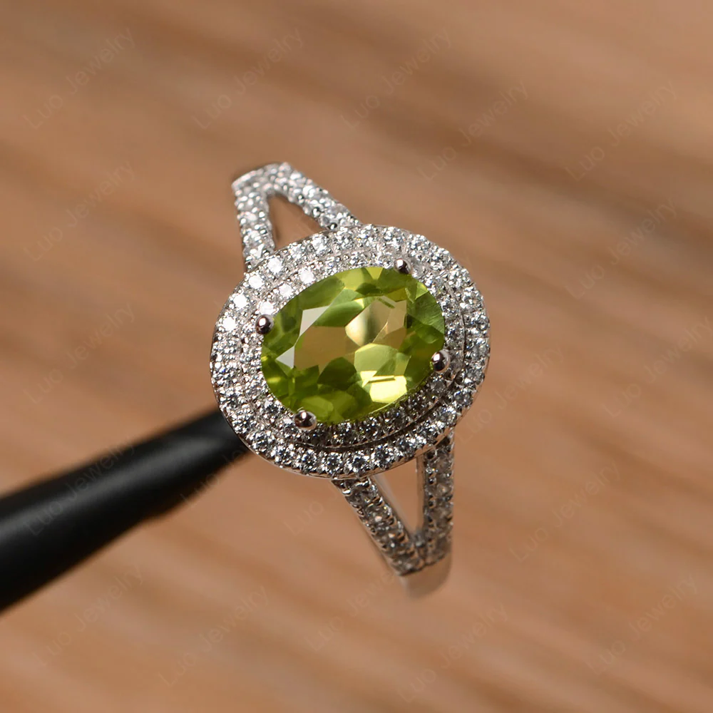 Peridot Double Halo Engagement Ring