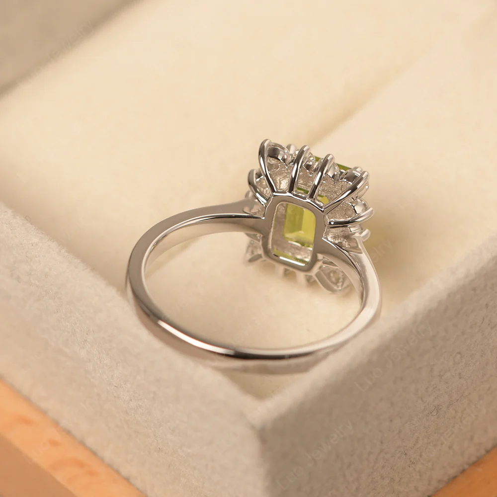 Peridot Emerald Cut Halo Engagement Ring - Image 3