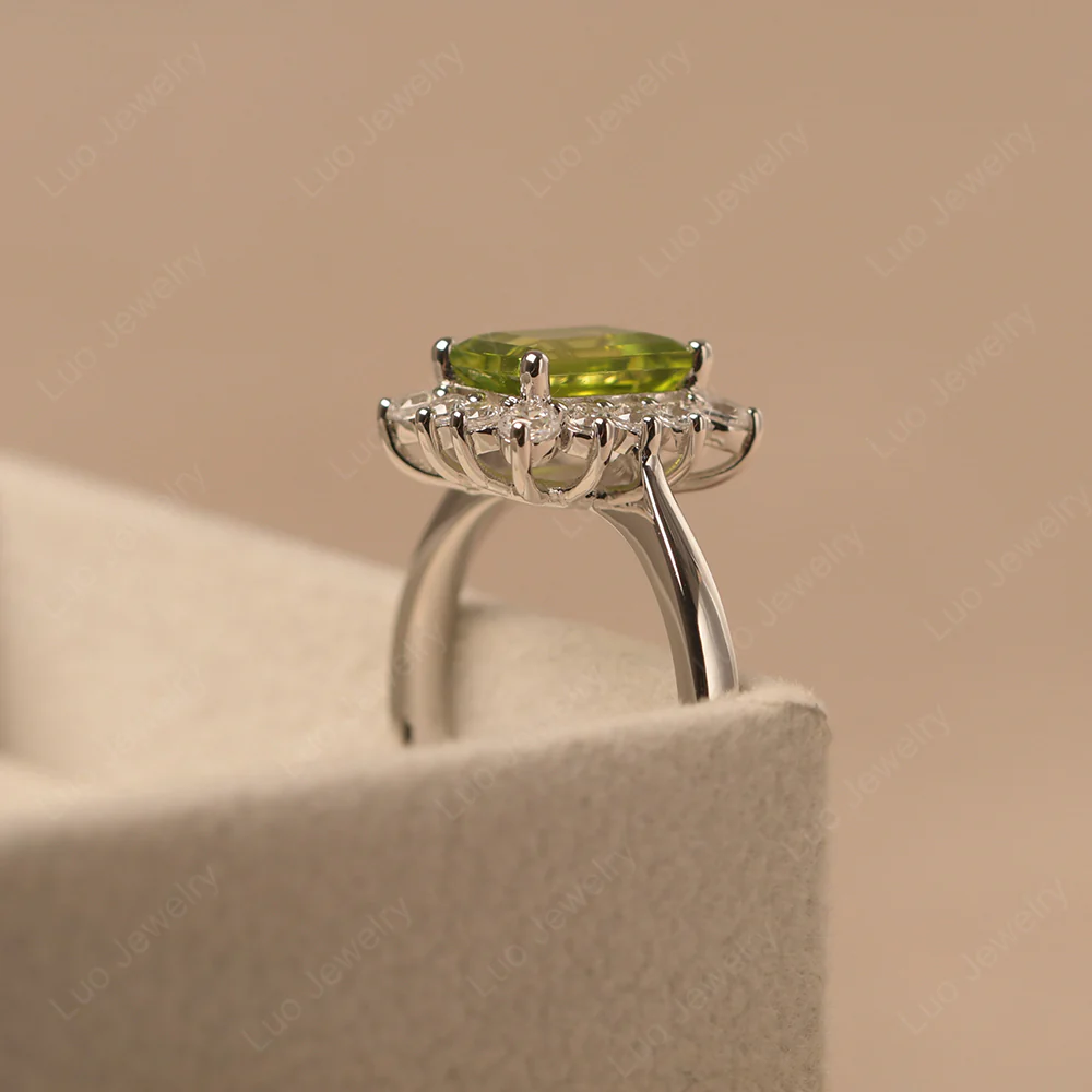 Peridot Emerald Cut Halo Engagement Ring - Image 4