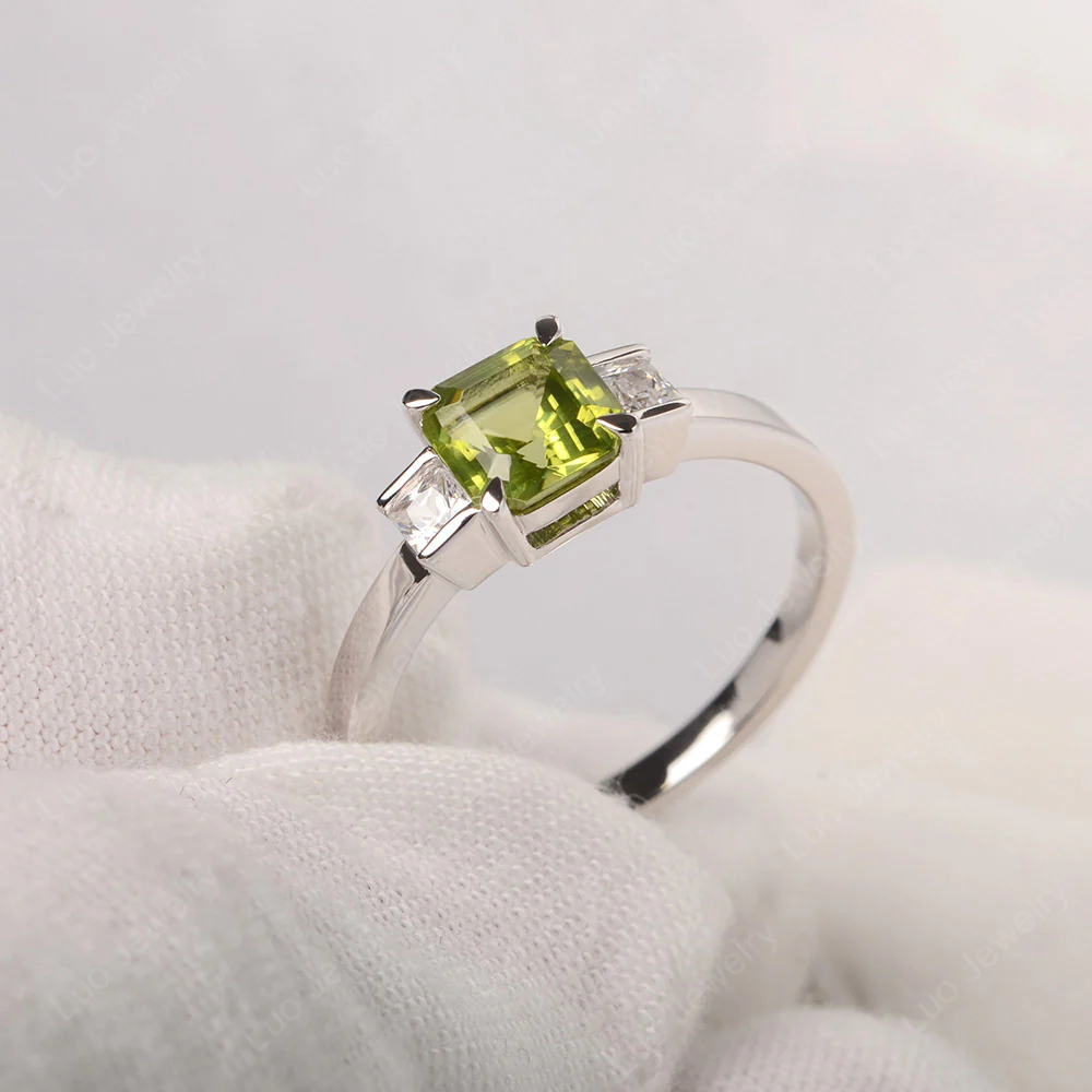 Unique Asscher Cut Peridot Ring - Image 2
