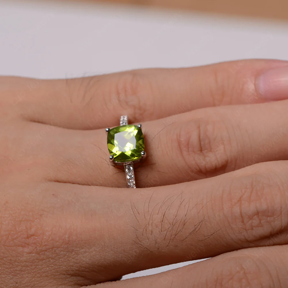 Simple Cushion Cut Peridot Promise Ring - Image 2