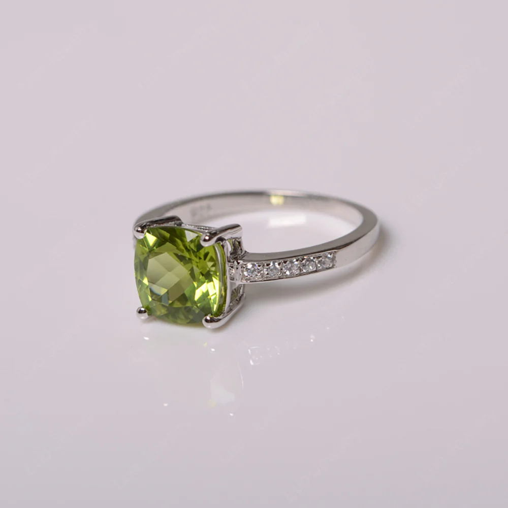 Simple Cushion Cut Peridot Promise Ring - Image 3