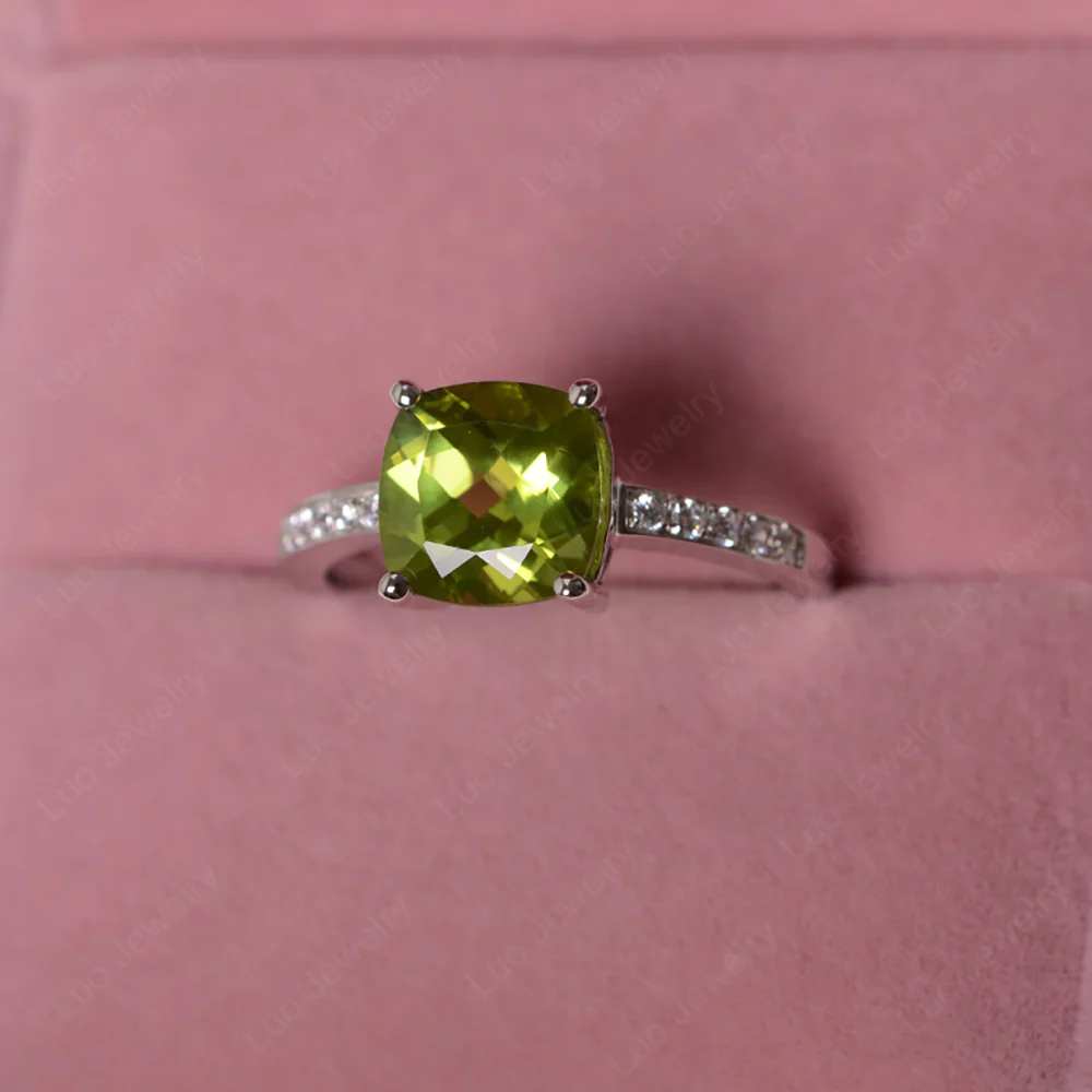 Simple Cushion Cut Peridot Promise Ring - Image 5