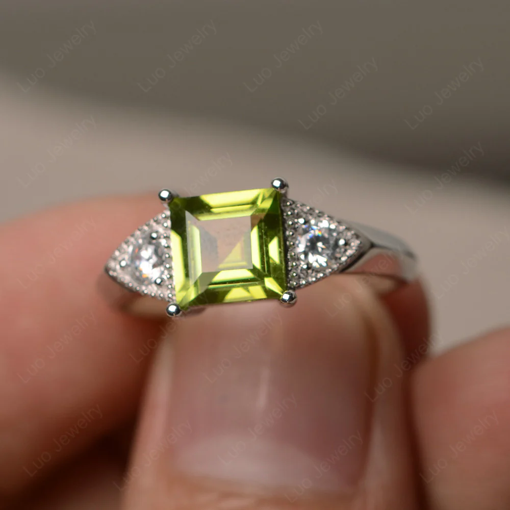 Peridot Engagement Ring Square Cut - Image 2