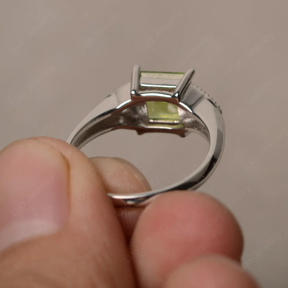 Peridot Engagement Ring Square Cut - Image 3
