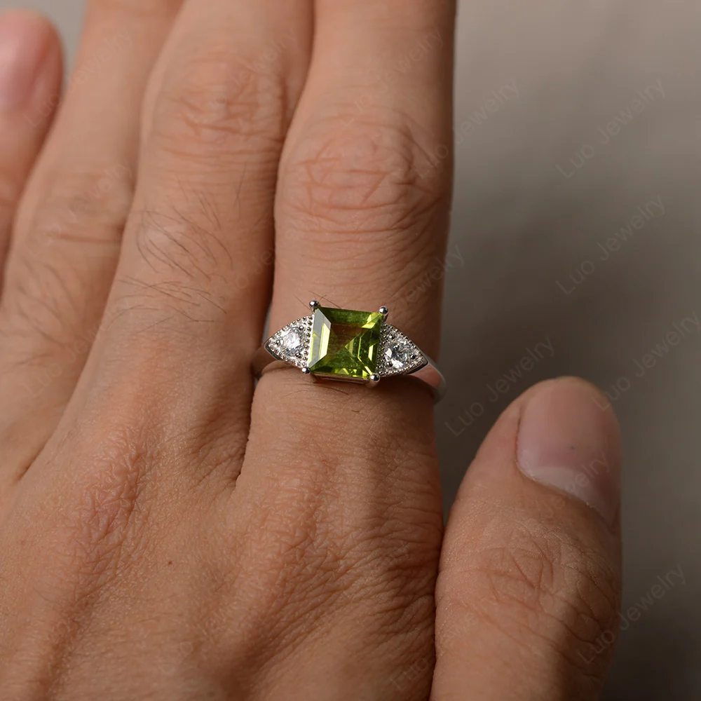Peridot Engagement Ring Square Cut - Image 4