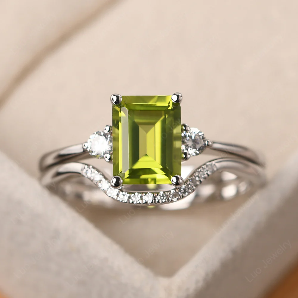Peridot Emerald Cut Ring with Band