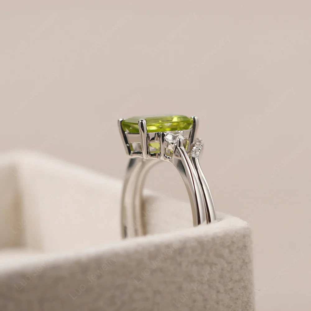 Peridot Emerald Cut Ring with Band - Image 6