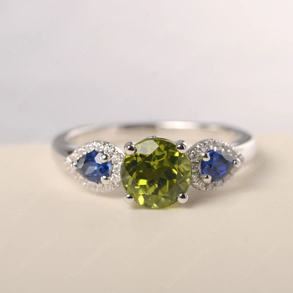 Euro Shank Peridot and Sapphire Ring