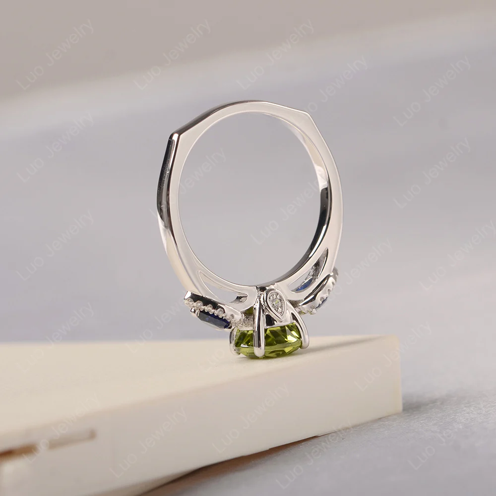 Euro Shank Peridot and Sapphire Ring - Image 4