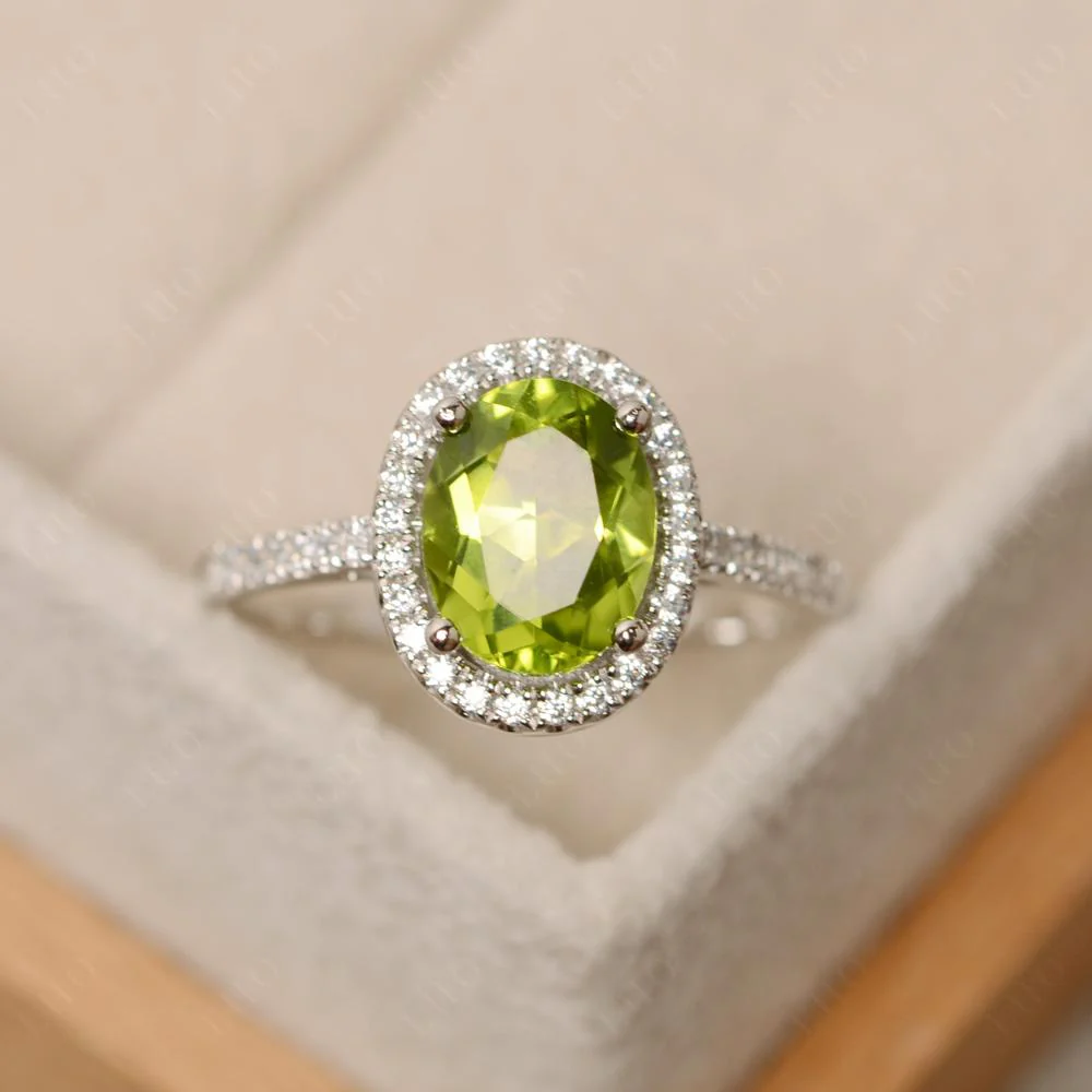 Oval Peridot Halo Ring - Image 29