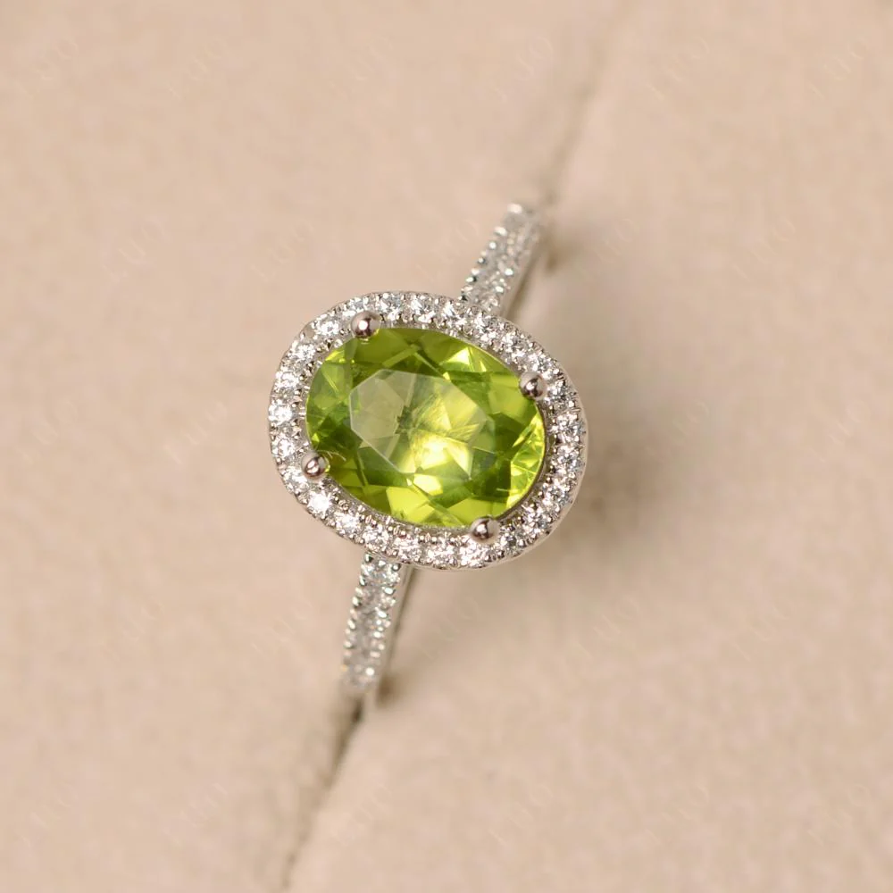 Oval Peridot Halo Ring - Image 30