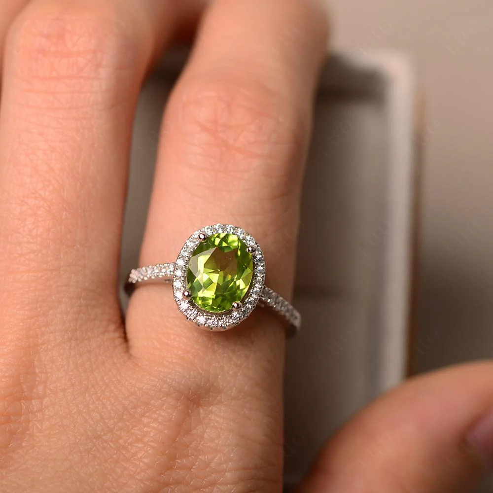 Oval Peridot Halo Ring - Image 32
