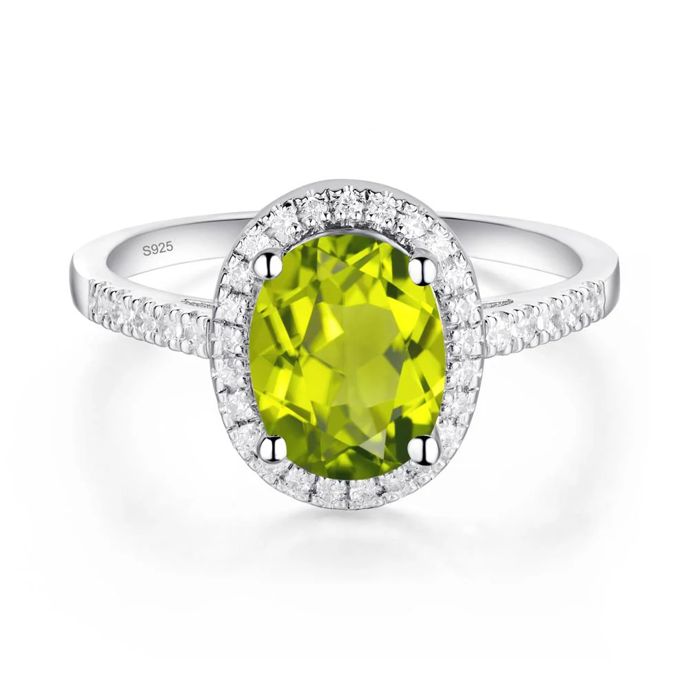 Oval Peridot Halo Ring - Image 7