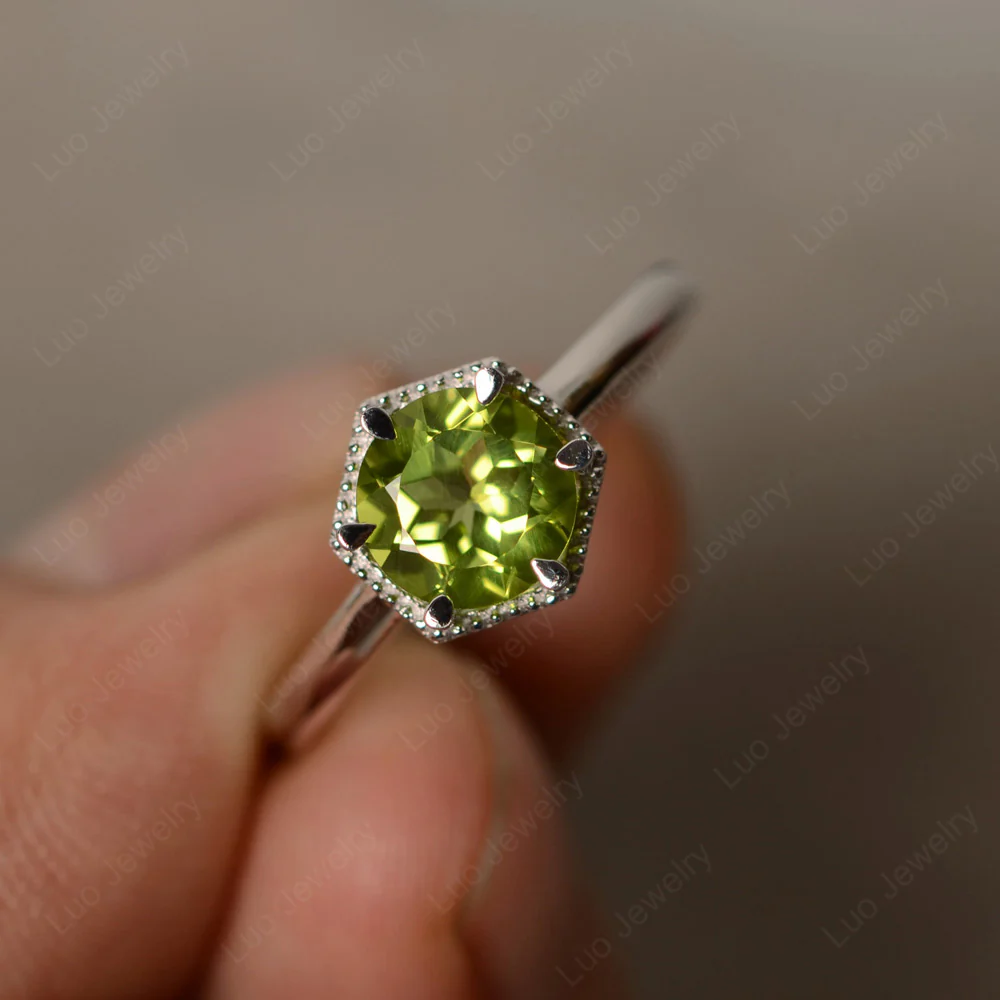 Peridot Hexagon Set Solitaire Ring - Image 2