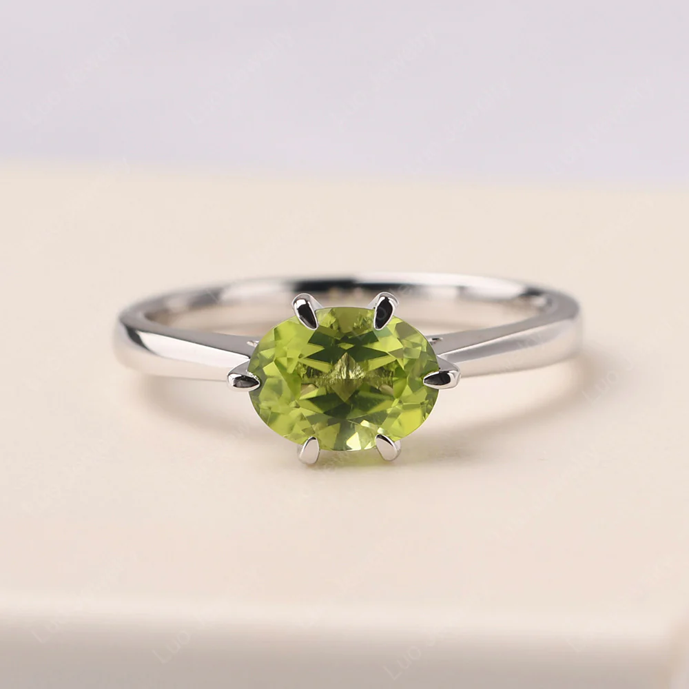 Peridot Six Prong Oval Engagement Ring