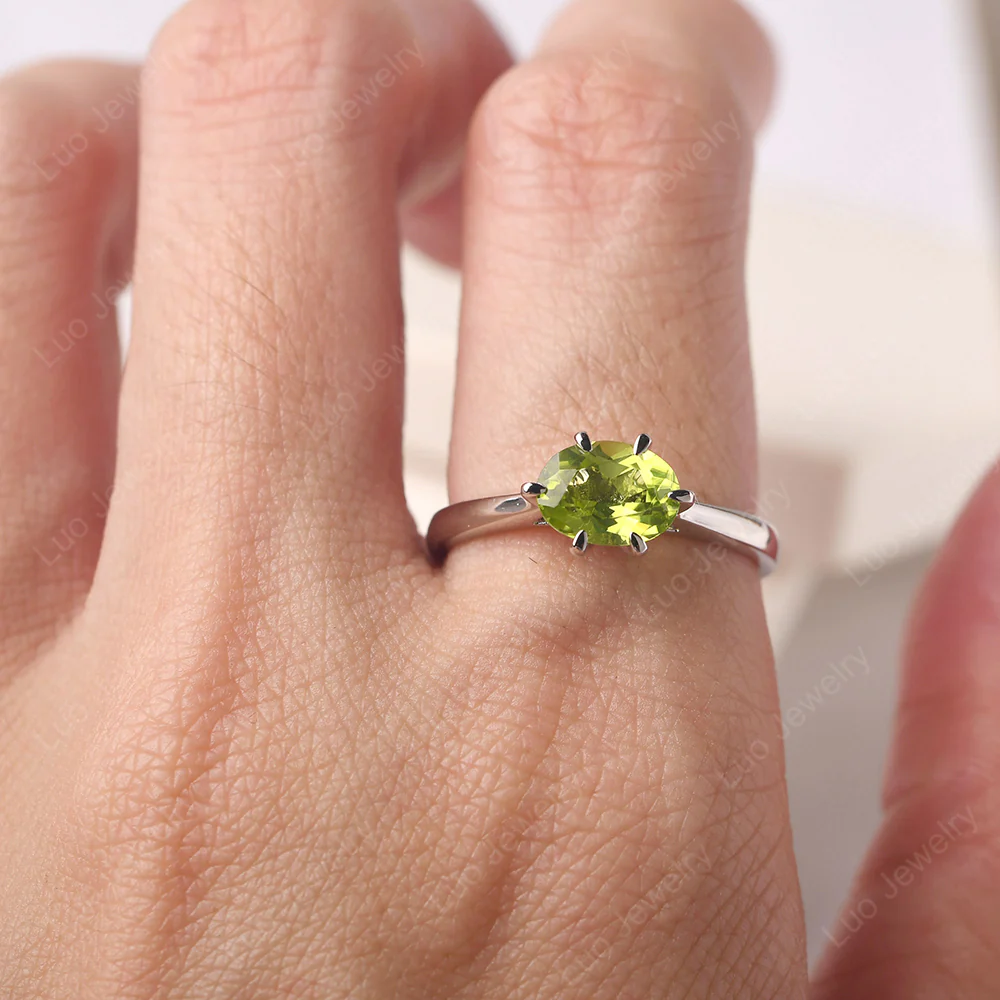 Peridot Six Prong Oval Engagement Ring - Image 5