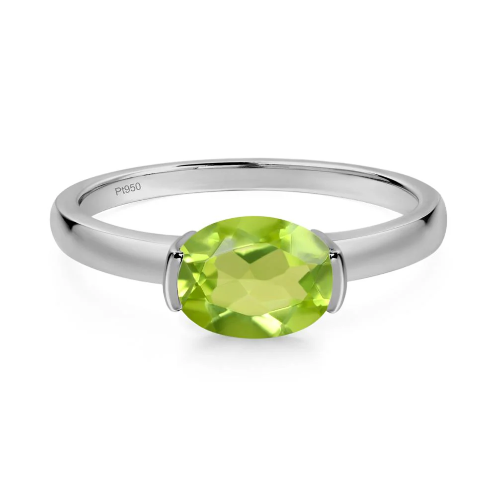 Oval Peridot Horizontal Engagement Ring