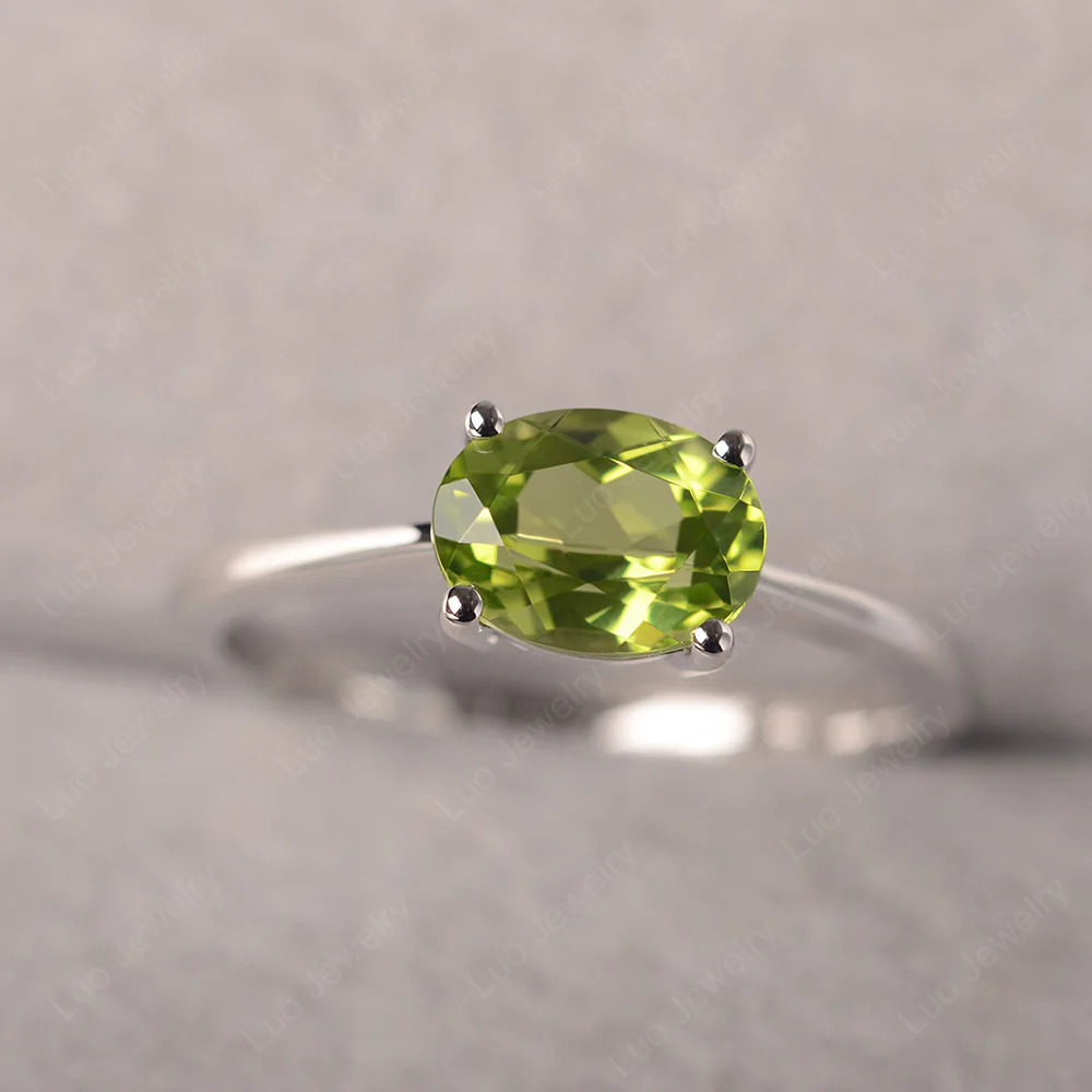 Peridot Oval Solitaire Engagement Ring