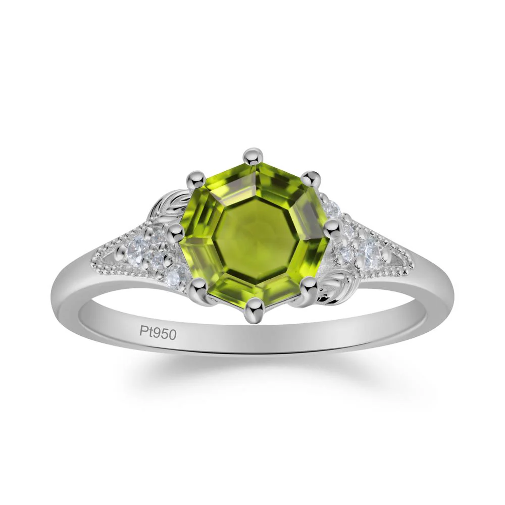 Peridot Leaf and Milgrain Ring