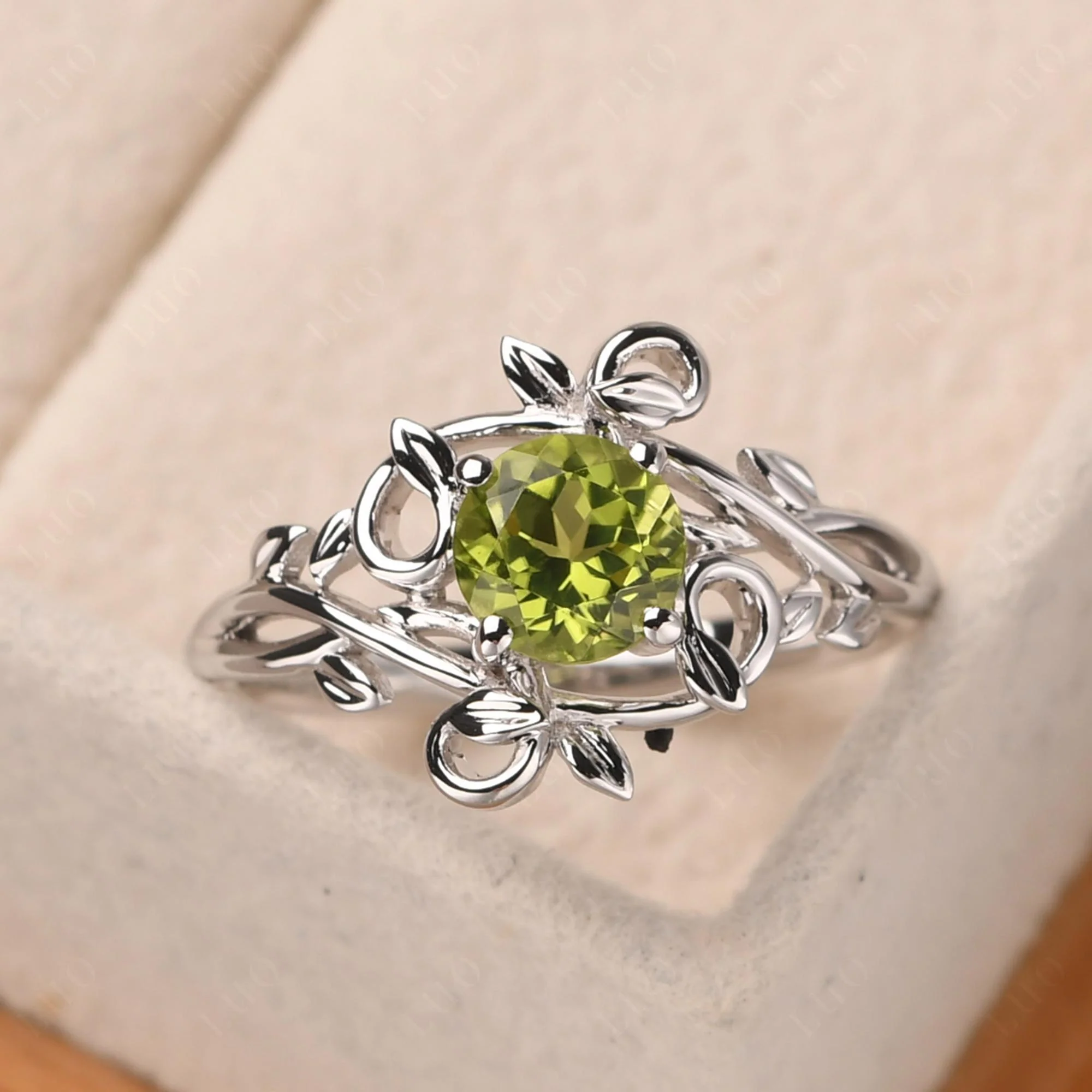 Peridot Leaf and Vine Engagement Ring - Image 10