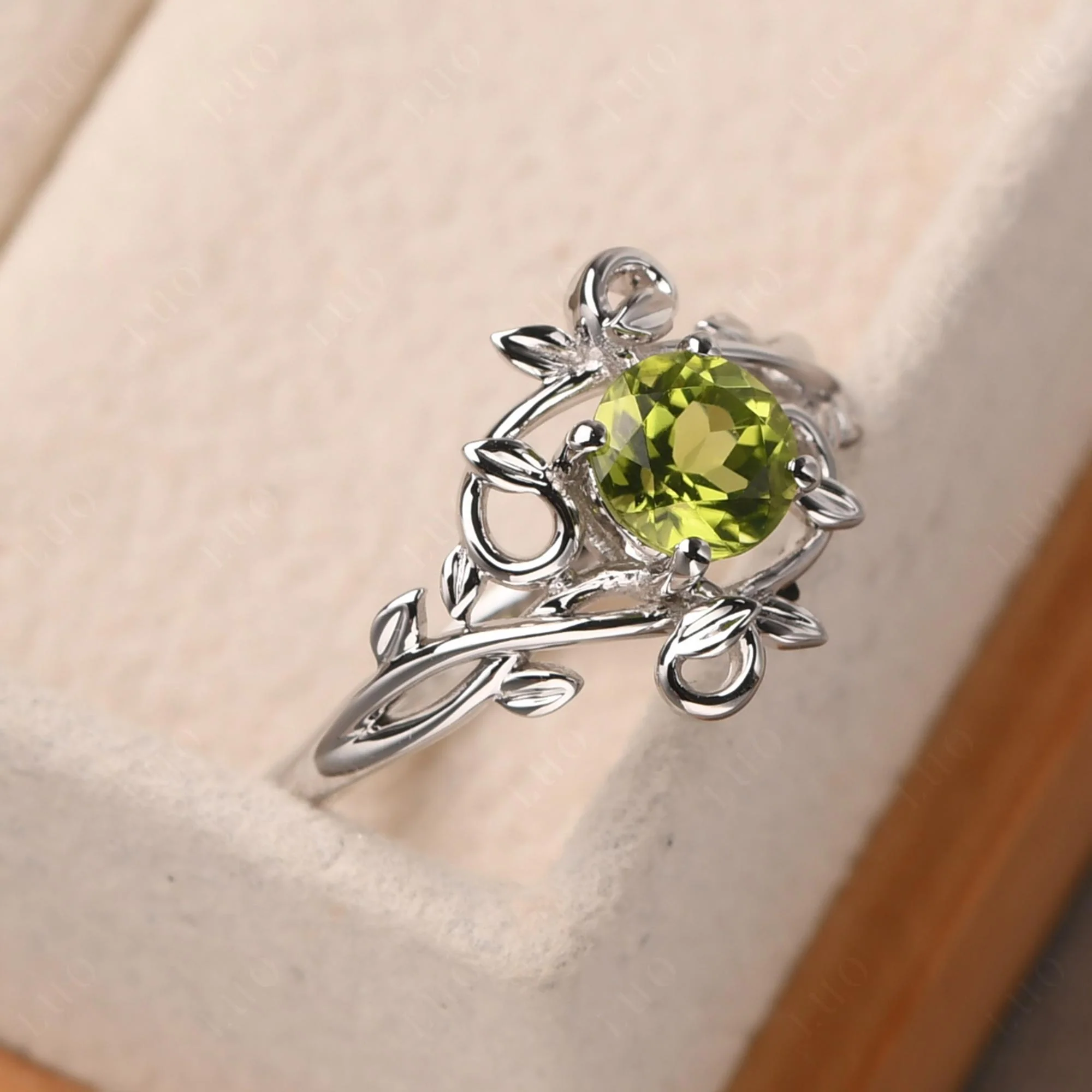 Peridot Leaf and Vine Engagement Ring - Image 11