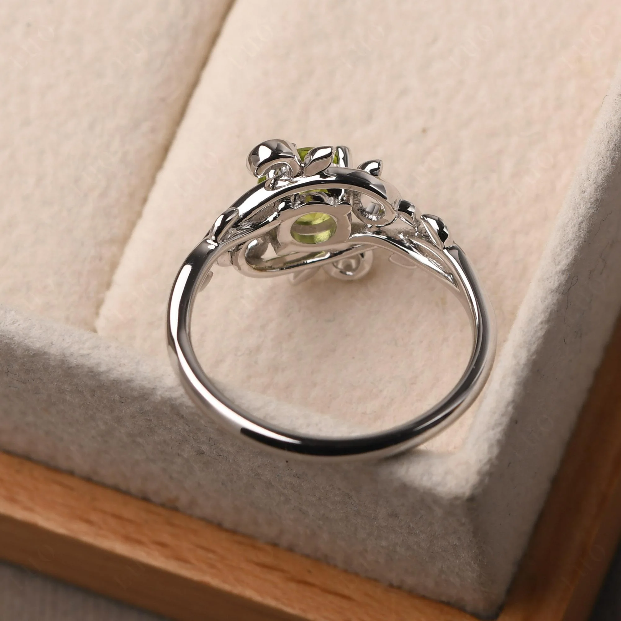 Peridot Leaf and Vine Engagement Ring - Image 12