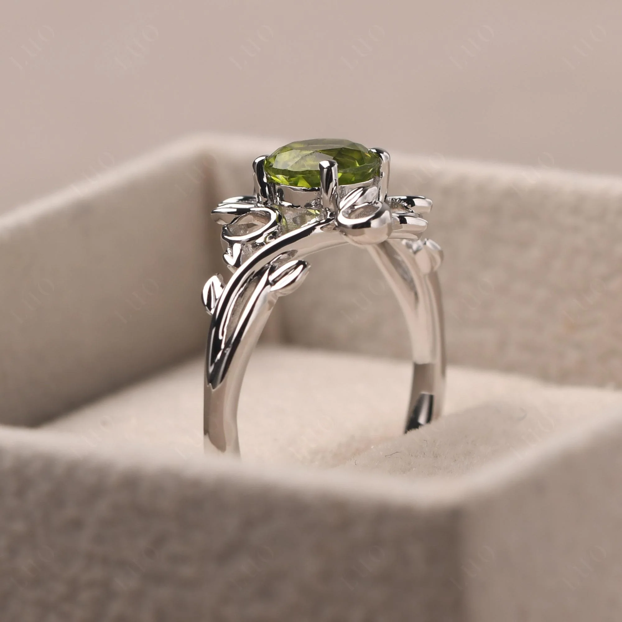Peridot Leaf and Vine Engagement Ring - Image 13
