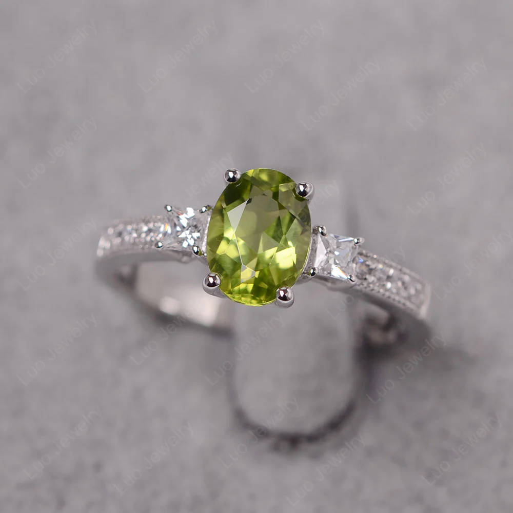 Oval Peridot Milgrain Statement Ring