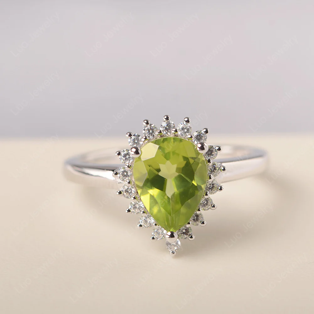 Peridot Pear Shaped Halo Ring