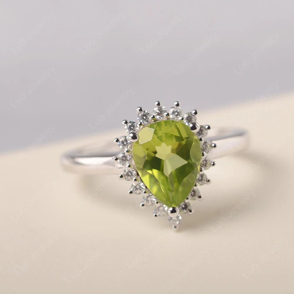 Peridot Pear Shaped Halo Ring - Image 2