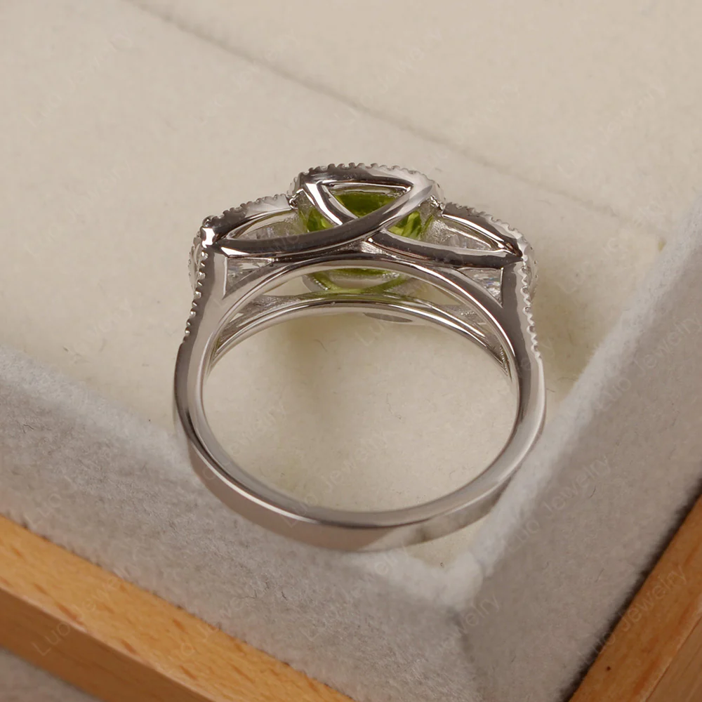 Peridot 3 Stone Halo Ring - Image 3