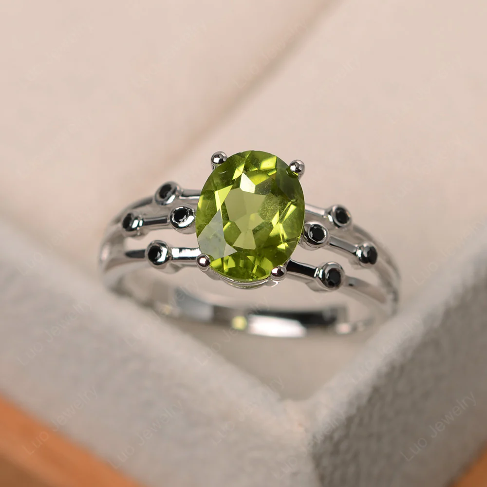 Oval Shaped Peridot Art Deco Ring