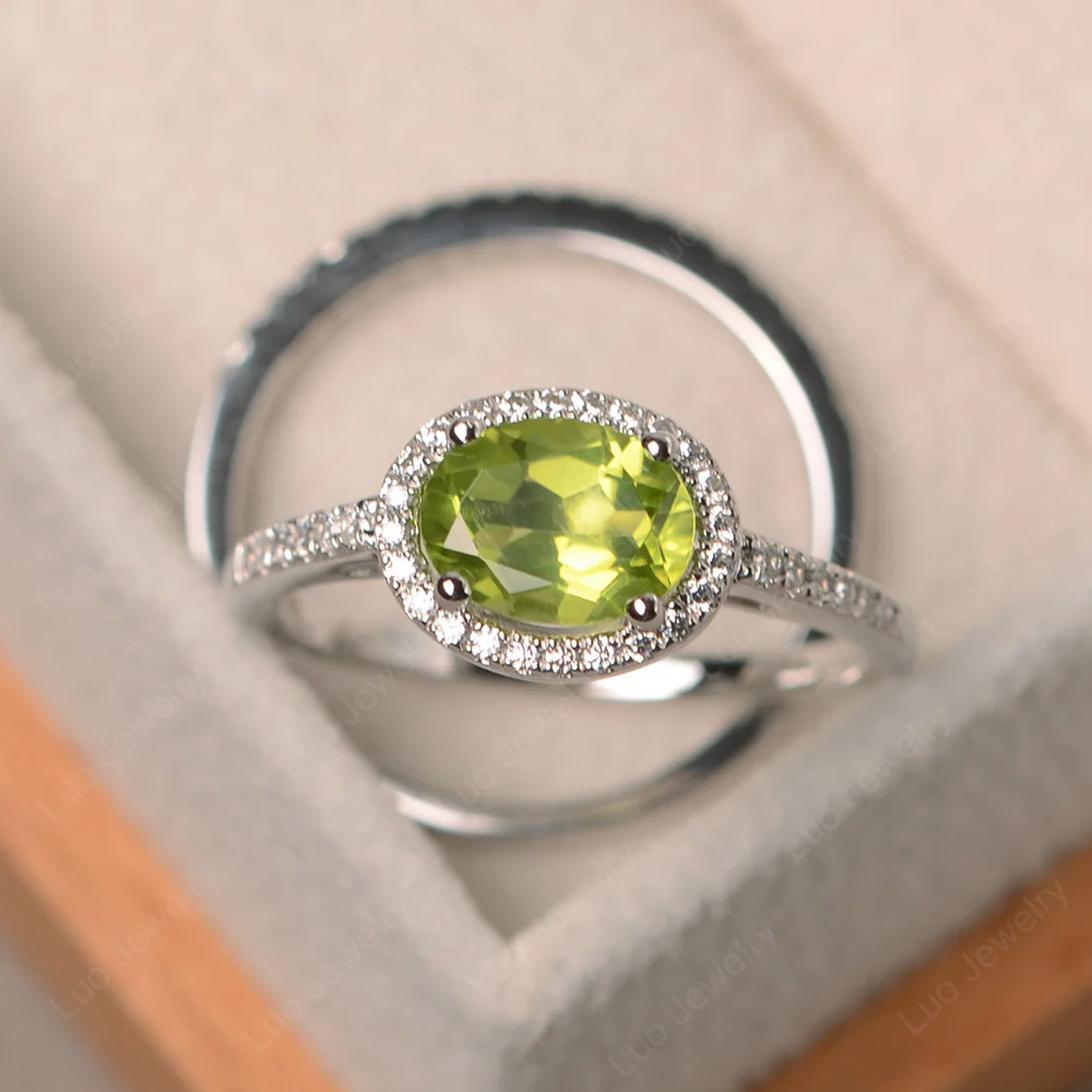 Peridot Oval Halo Wedding Set