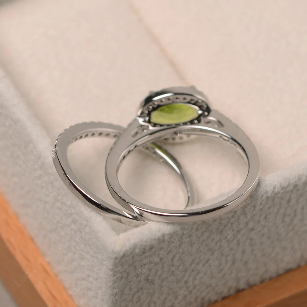 Peridot Oval Halo Wedding Set - Image 3